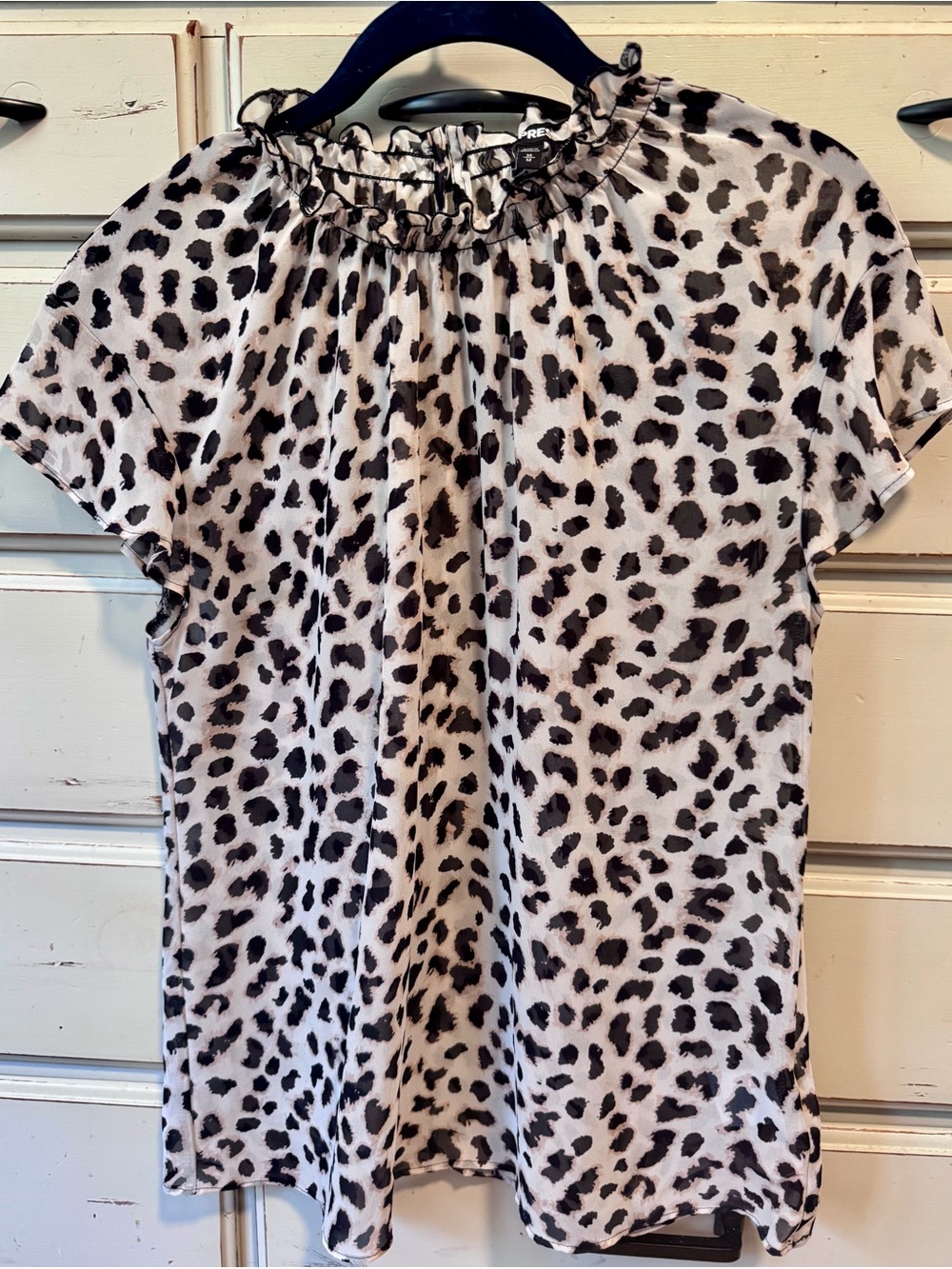Express Black & cream Leopard Ruffle Neck Blouse
